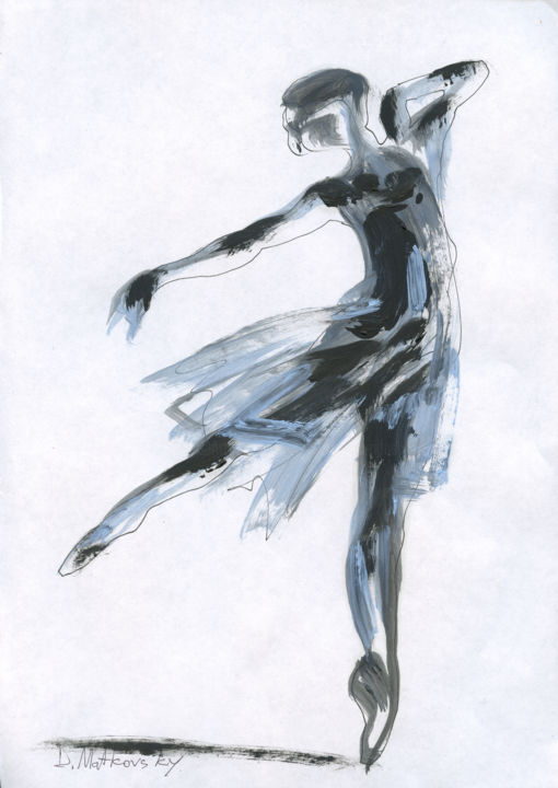 Schilderij getiteld "Dance, Ballet 15, W…" door Dmitri Matkovsky, Origineel Kunstwerk, Inkt