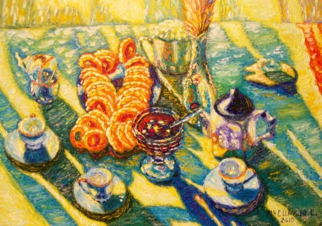 Картина под названием "Варенье и сушки…" - Julia Musina, Подлинное произведение искусства, Масло
