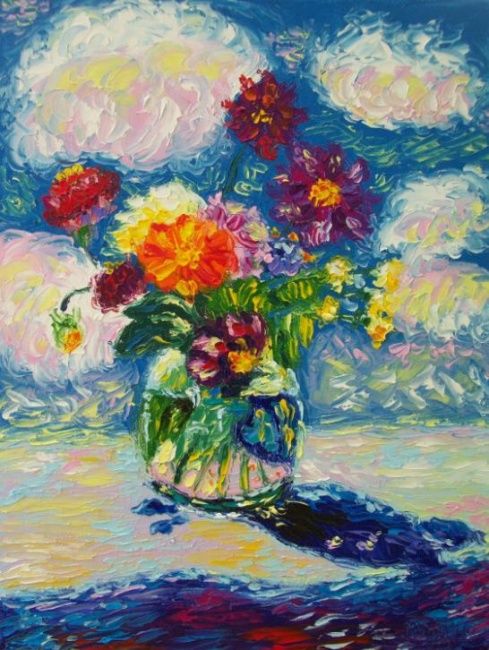 Painting titled "Цветы в облаках…" by Julia Musina, Original Artwork, Oil