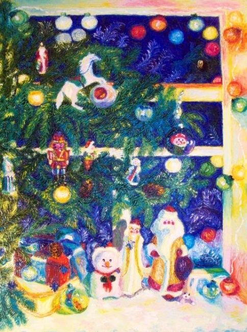 Pintura intitulada "Новогодняя сказка…" por Julia Musina, Obras de arte originais, Óleo