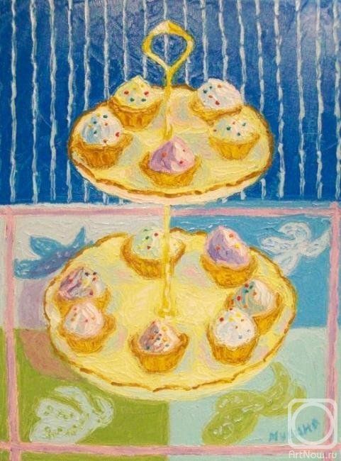 Pintura intitulada "Пирожные. Cakes" por Julia Musina, Obras de arte originais, Óleo