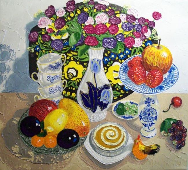 Ζωγραφική με τίτλο "Фруктовый натюрморт…" από Julia Musina, Αυθεντικά έργα τέχνης, Λάδι