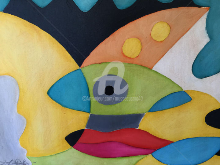 Peinture intitulée "le sous marin" par Sara Musseau, Œuvre d'art originale, Huile