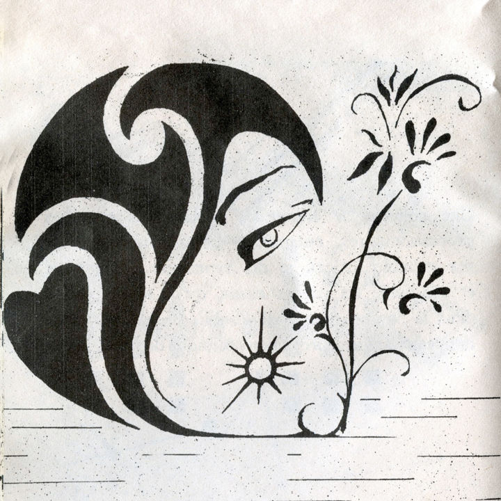 Zeichnungen mit dem Titel "Caresse maternelle" von Mustapha Dali, Original-Kunstwerk, Tinte