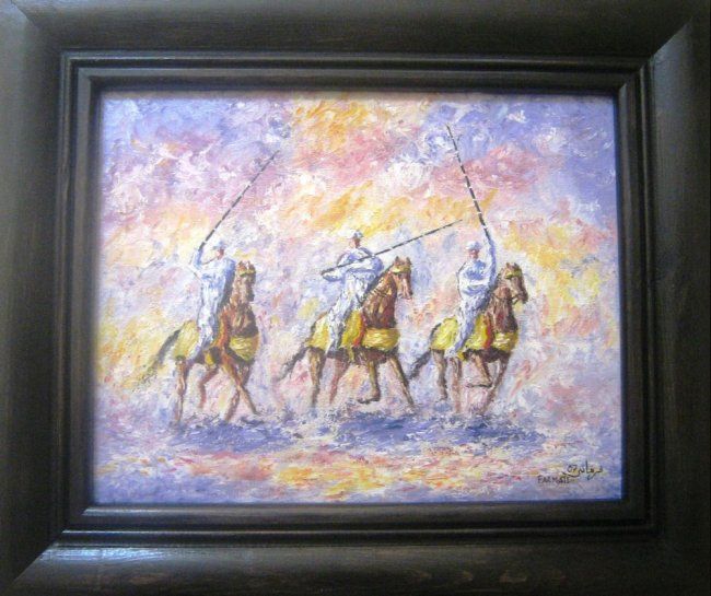 Painting titled "Fantasia Marocaine" by Mustapha Farmati, Original Artwork