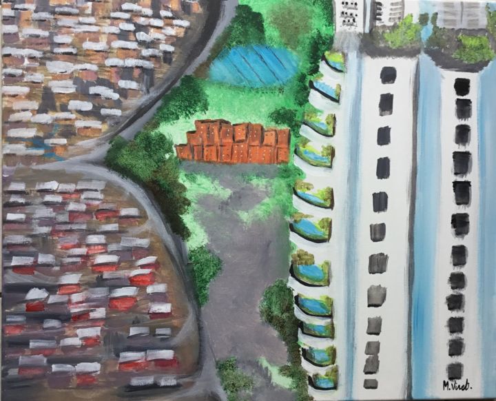 「choc de l’urbanisme」というタイトルの絵画 Murielle Viretによって, オリジナルのアートワーク, アクリル