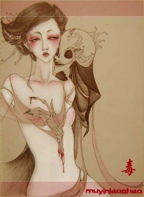 Painting titled "毒" by Mu Yin Lao Chao, Original Artwork