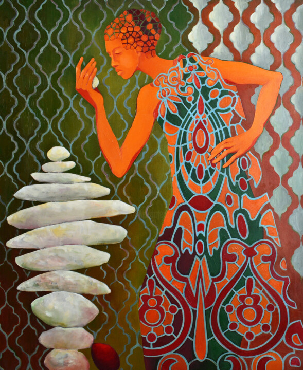 Картина под названием "STONE GARDEN" - Marina Venediktova, Подлинное произведение искусства, Масло Установлен на Деревянная…