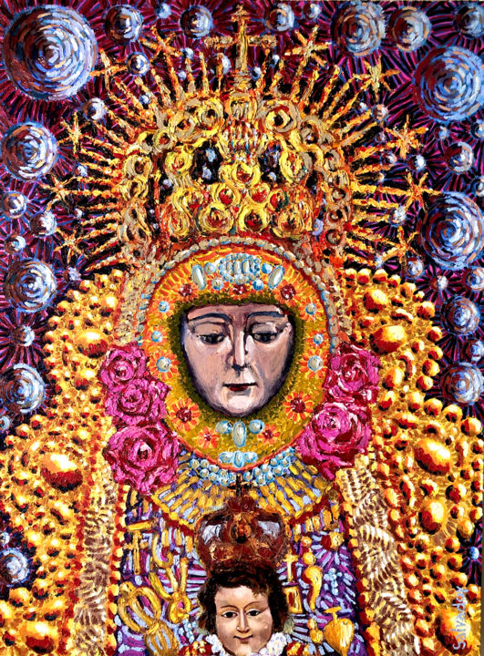 Ζωγραφική με τίτλο "Virgen del Rocío" από Miguel Vitorino (Salvador), Αυθεντικά έργα τέχνης, Λάδι