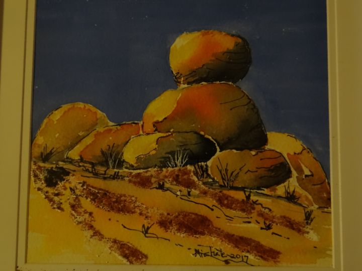 Painting titled "Devil's Marbles,Nor…" by Michele Vicario, Original Artwork, Watercolor