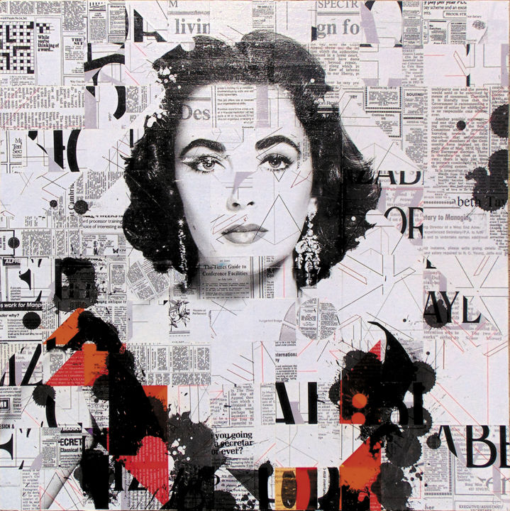 Collages getiteld "Collage_26_Elizabet…" door Manel Villalonga, Origineel Kunstwerk, Collages Gemonteerd op Andere stijve pa…