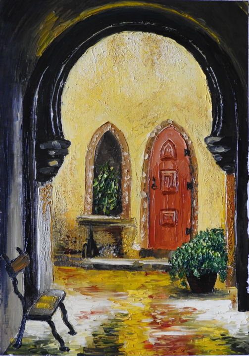 Painting titled "Palacio de Pena, Si…" by Marina Viñoly Apaolaza, Original Artwork, Oil Mounted on Other rigid panel