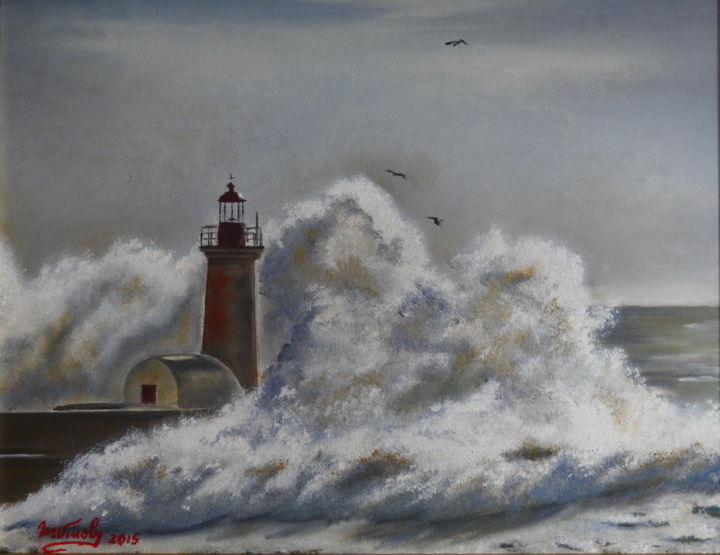 Painting titled "Farol da Felgheiras…" by Marina Viñoly Apaolaza, Original Artwork, Oil Mounted on Other rigid panel