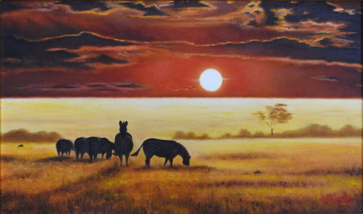 Painting titled "Africa" by Marina Viñoly Apaolaza, Original Artwork, Oil Mounted on Other rigid panel