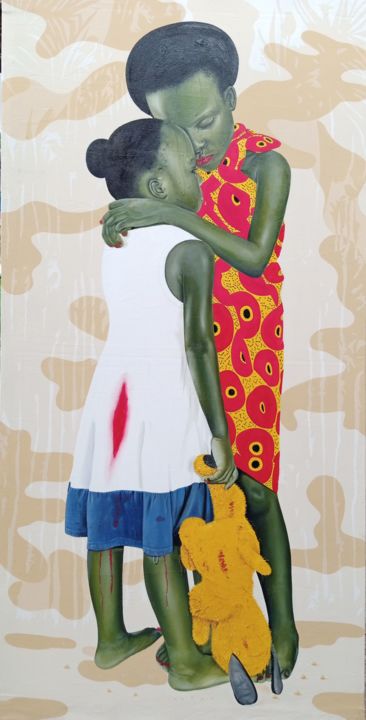 Pittura intitolato "Enfance violée" da David Mwayila, Opera d'arte originale, Olio