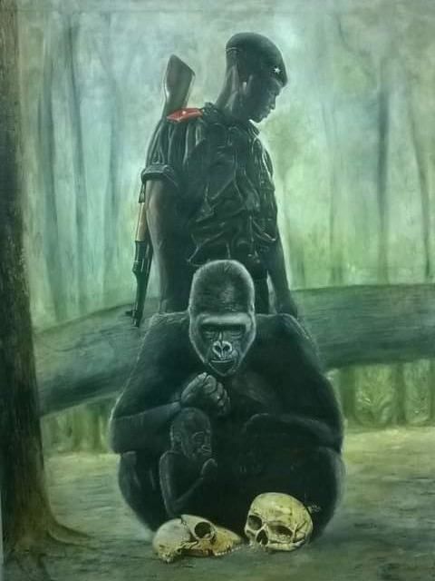 Painting titled "Combat de la nature" by David Mwayila, Original Art, Oil