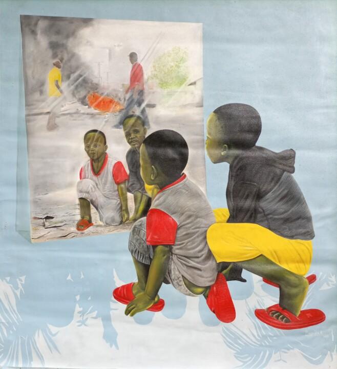 Schilderij getiteld "Ils nous regardent" door David Mwayila, Origineel Kunstwerk, Olie