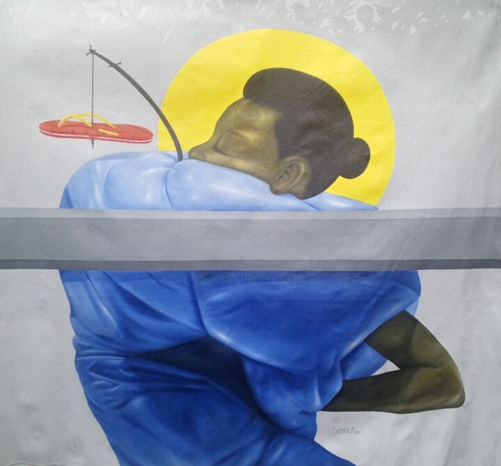 Peinture intitulée "Étouffement" par David Mwayila, Œuvre d'art originale, Huile