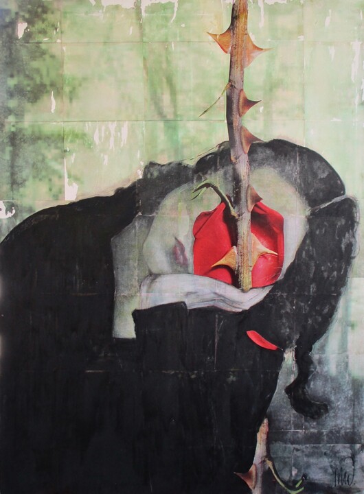 Collages titled "Sleeping Beauty" by Marian Williams, Original Artwork, Oil Mounted on Wood Stretcher frame