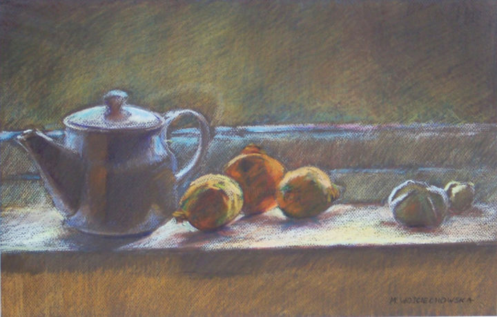 Drawing titled "Teapot and vegetabl…" by Magdalena Wojciechowska, Original Artwork, Pastel