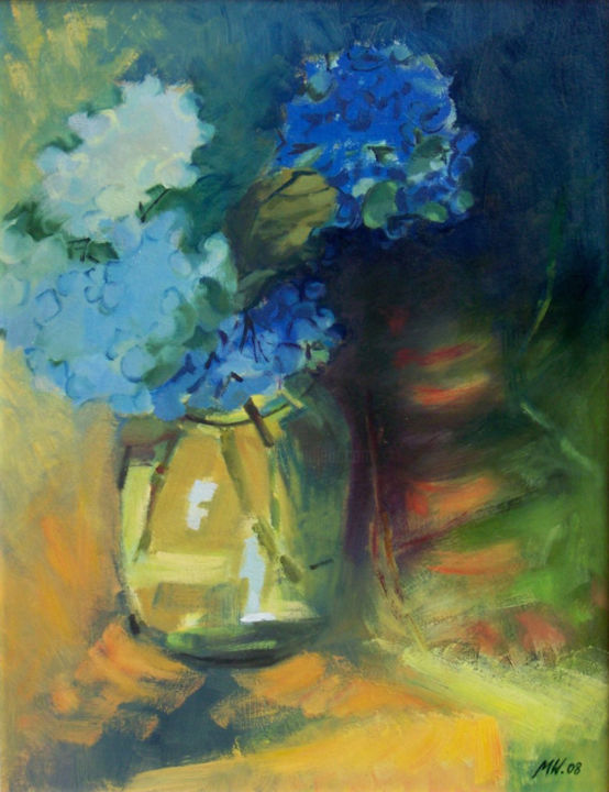 Ζωγραφική με τίτλο "Flowers in a bottle" από Magdalena Wojciechowska, Αυθεντικά έργα τέχνης, Λάδι