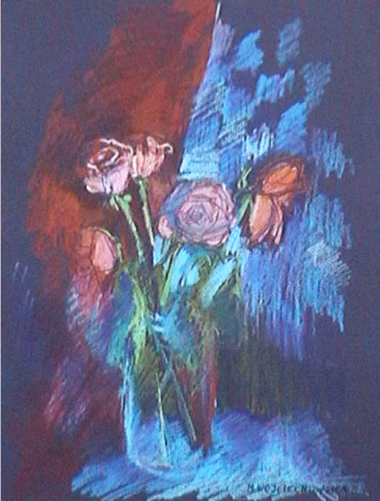 图画 标题为“Flowers in a jar I” 由Magdalena Wojciechowska, 原创艺术品, 粉彩