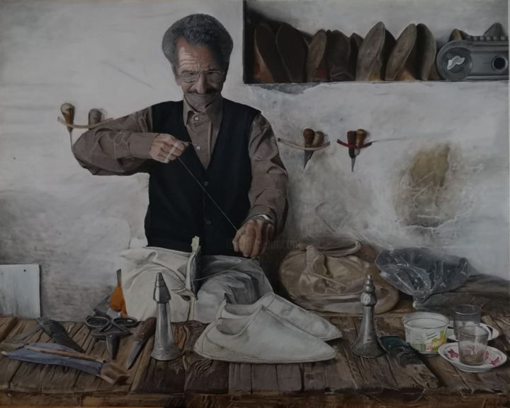 Painting titled "Shoemaker" by Mehdi Mohammadi, Original Artwork, Oil