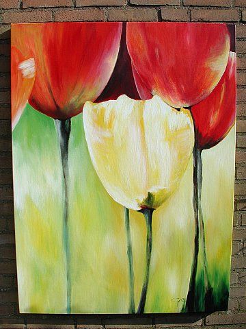 Painting titled "Tulips" by Mo-Art, Original Artwork, Acrylic