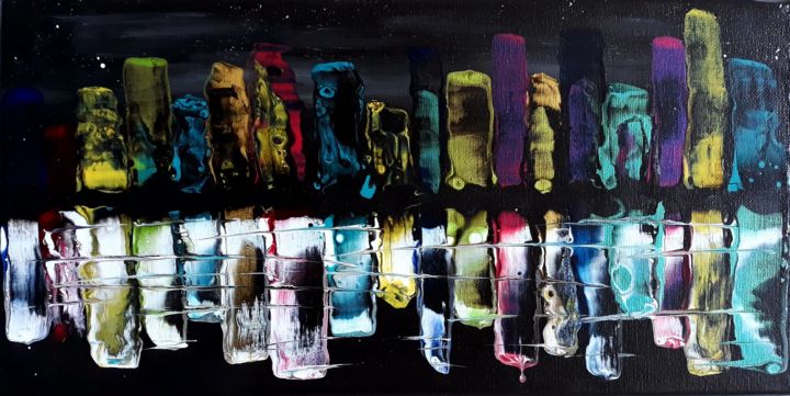 Painting titled "City night 1" by Myaa, Original Artwork, Acrylic