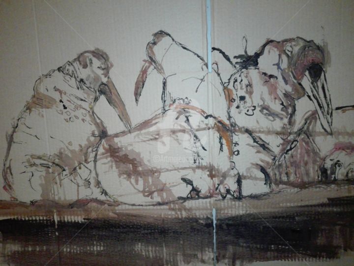 Peinture intitulée "MORSES OU WALRUS" par Myarasm, Œuvre d'art originale, Gouache