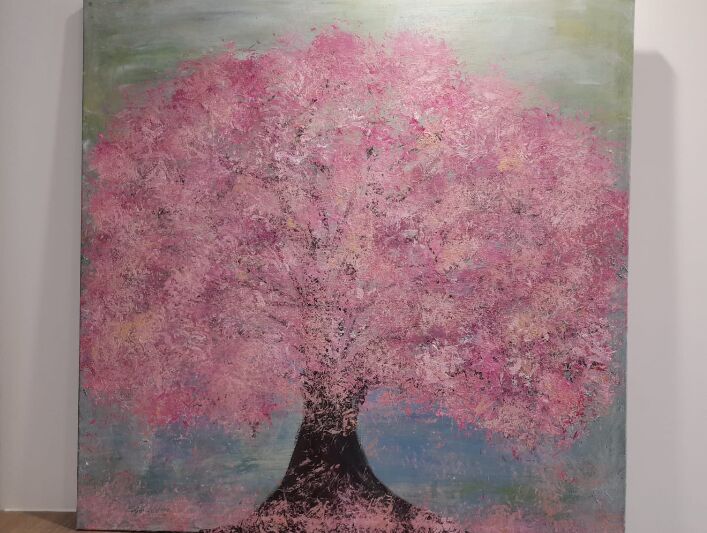 Peinture intitulée "L‘arbre rose" par Myartbyme By Ayse K., Œuvre d'art originale, Acrylique