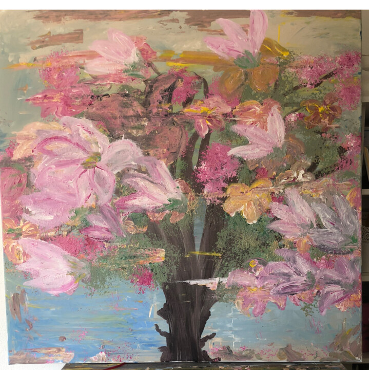 Peinture intitulée "Magnolias au gré du…" par Myartbyme By Ayse K., Œuvre d'art originale, Acrylique