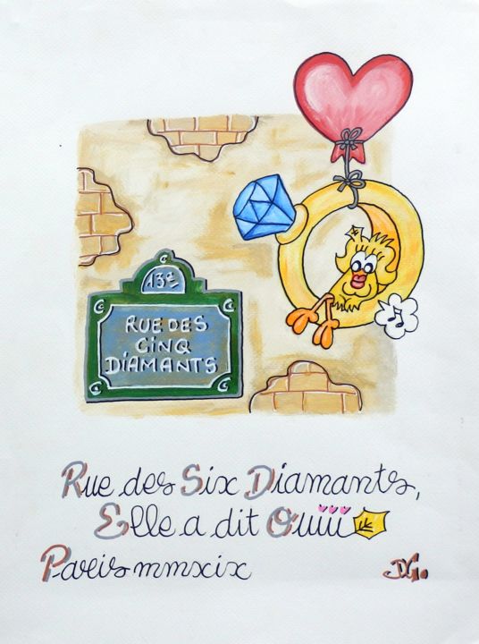 Tekening getiteld ""Rue des Six Diaman…" door David Manuel Garcia, Origineel Kunstwerk, Acryl