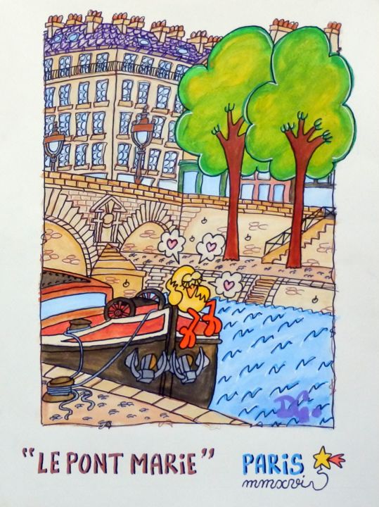 Peinture intitulée ""Le Pont Marie"" par David Manuel Garcia, Œuvre d'art originale, Acrylique