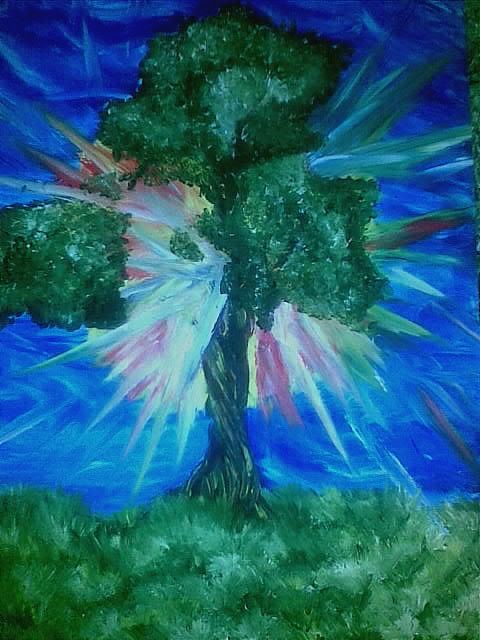 Painting titled "Night tree" by Vitaly, Original Artwork, Oil