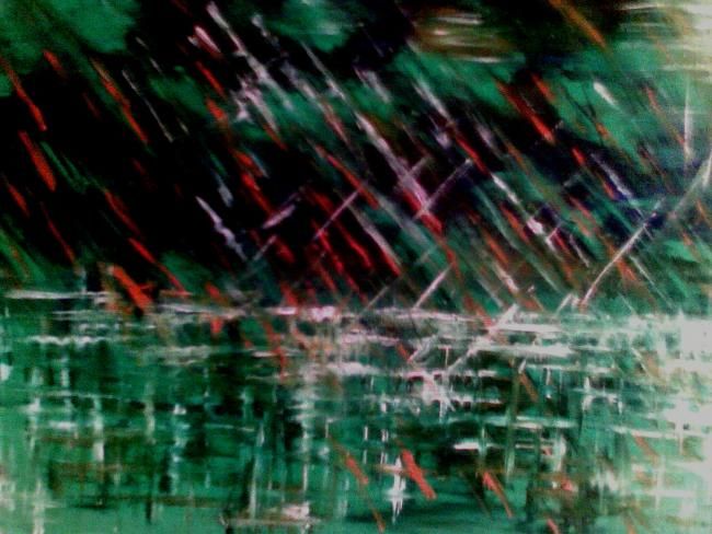 Картина под названием "green rain in the s…" - Vitaly, Подлинное произведение искусства, Масло