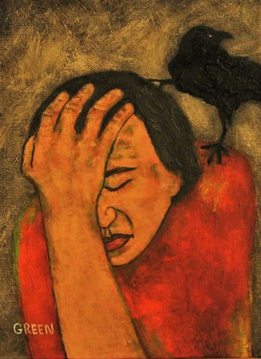 Painting titled "Worry" by Timothy Green, Original Artwork, Oil