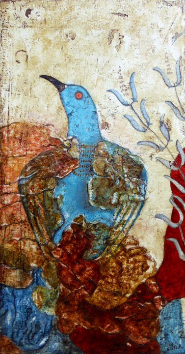 Картина под названием "Blue bird" - Myfolkart Paintings, Подлинное произведение искусства, Акрил