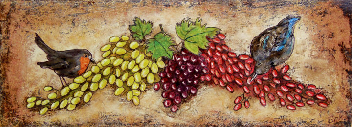 Painting titled "Vine harvest" by Myfolkart Paintings, Original Artwork, Acrylic
