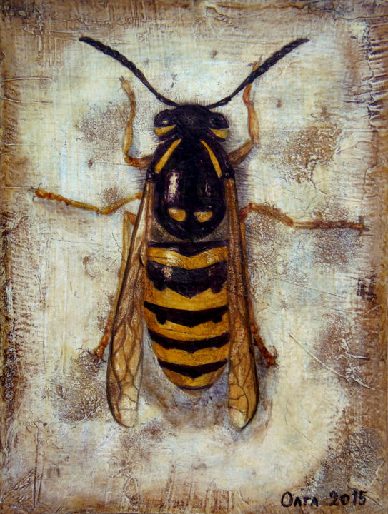 Painting titled "The wasp" by Myfolkart Paintings, Original Artwork, Acrylic