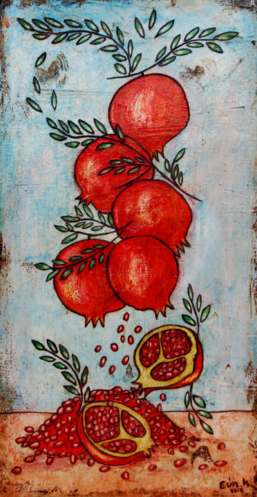 Peinture intitulée "pomegranates.jpg" par Myfolkart Paintings, Œuvre d'art originale, Acrylique