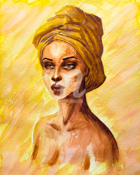 Peinture intitulée "Imani" par Myha, Œuvre d'art originale, Aquarelle