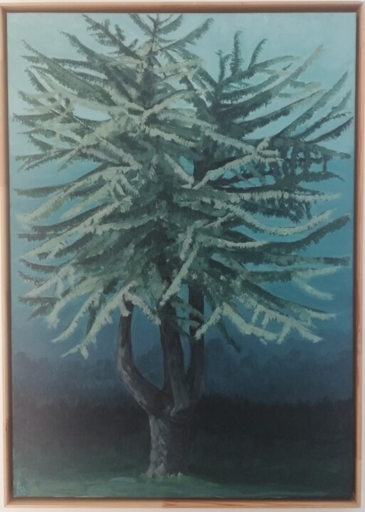 Peinture intitulée "Le cèdre bleu" par Marie Hamelin, Œuvre d'art originale, Acrylique