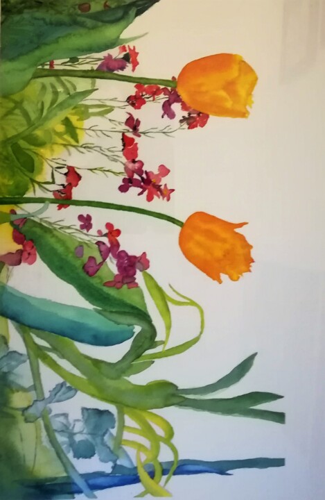 Painting titled "Tulipes au Parc Flo…" by Myind, Original Artwork, Watercolor