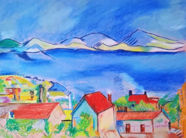 Peinture intitulée "Marseille, vue de l…" par Myind, Œuvre d'art originale, Pastel