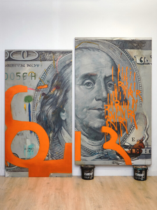 Painting titled "Dollar corona" by Mykhailo Korobkov, Original Artwork, Acrylic Mounted on Wood Stretcher frame