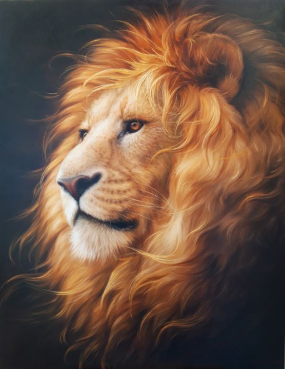 绘画 标题为“Golden lion” 由Mykola Kaftan, 原创艺术品, 油 安装在木质担架架上