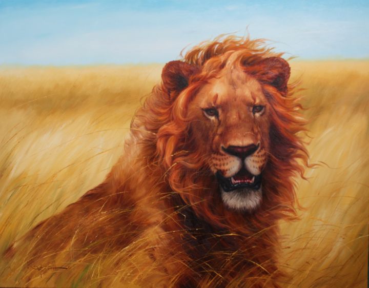 Картина под названием "Lion King" - Mykola Kaftan, Подлинное произведение искусства, Масло