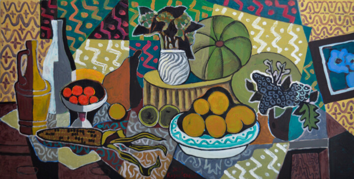 Painting titled "Decorative still li…" by Mykola Kozlovskyi, Original Artwork, Acrylic Mounted on Other rigid panel