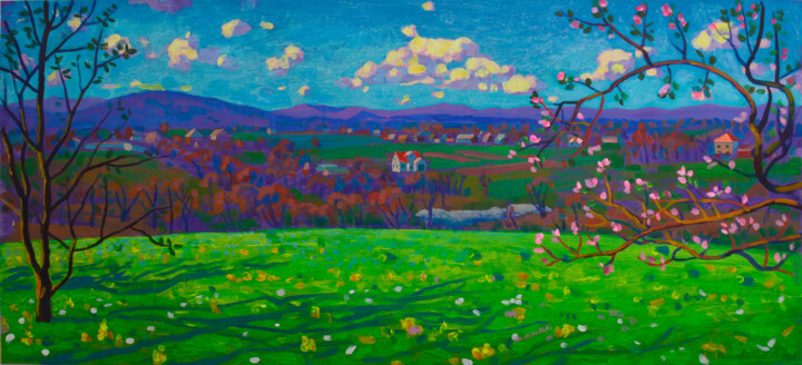 Painting titled "Spring. apple bloss…" by Mykola Kozlovskyi, Original Artwork, Acrylic